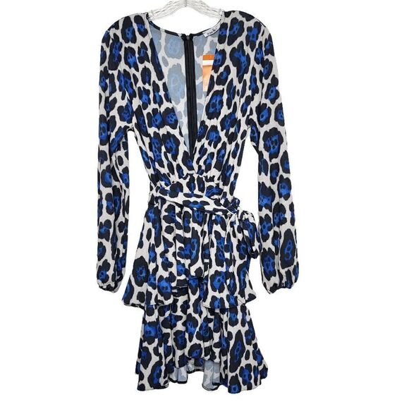 ASOS John Zack Long Sleeve Wrap Tie Waist Dress in Leopard Size 8 - Picture 5 of 15